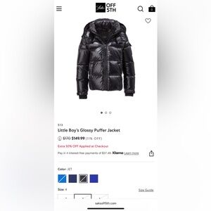 NWT S13 Down Little Boy/ Girl Black Glossy Puffer Jacket with Hood Size 4